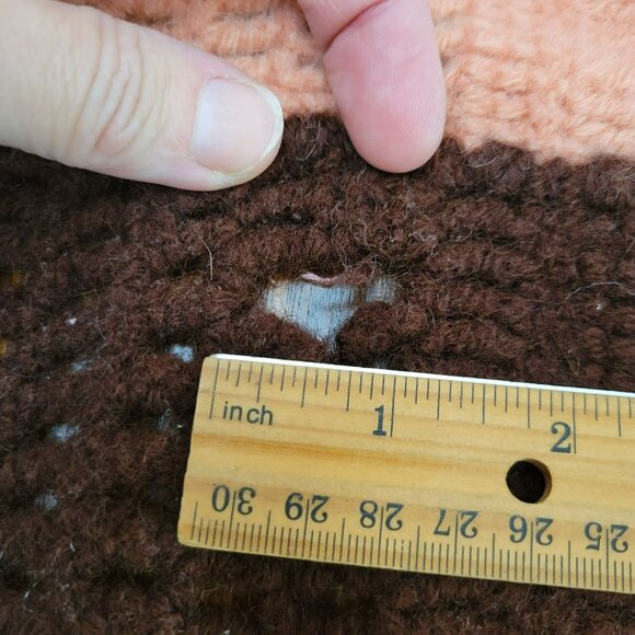 Vintage Crochet Afghan Blanket With Pink, Cream & Brown Stripes Handmade Throw - Picture 7 of 7